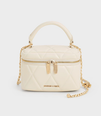 Quilted Top Handle Vanity Bag (CREAM )