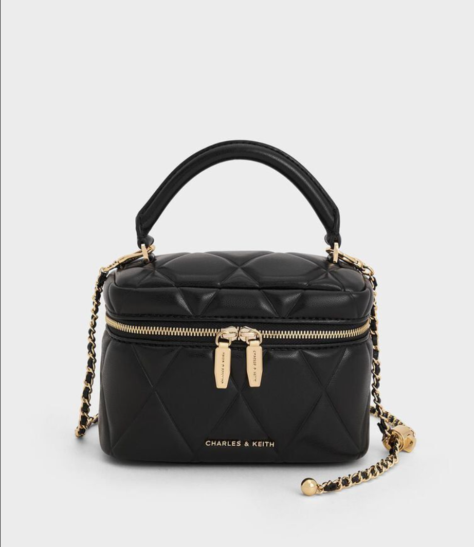 Quilted Top Handle Vanity Bag (BLACK)