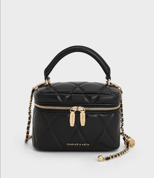 Quilted Top Handle Vanity Bag (BLACK)