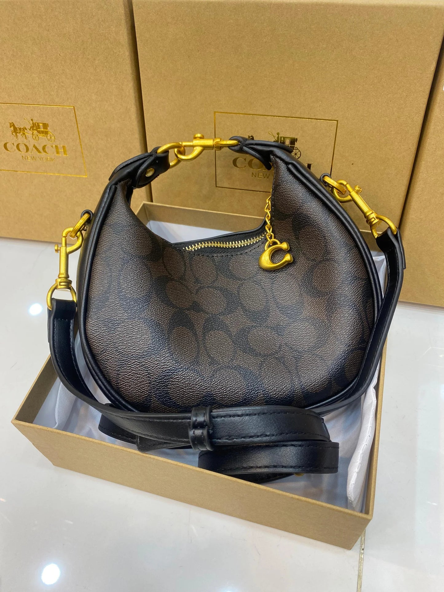 C0-ACH Jonie Crescent Crossbody - Deep Espresso Monogram (AZ)