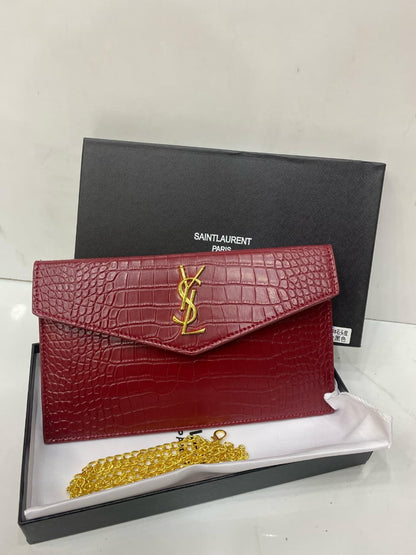 YS-L  UPTOWN POUCH Burgundy croc-embossed