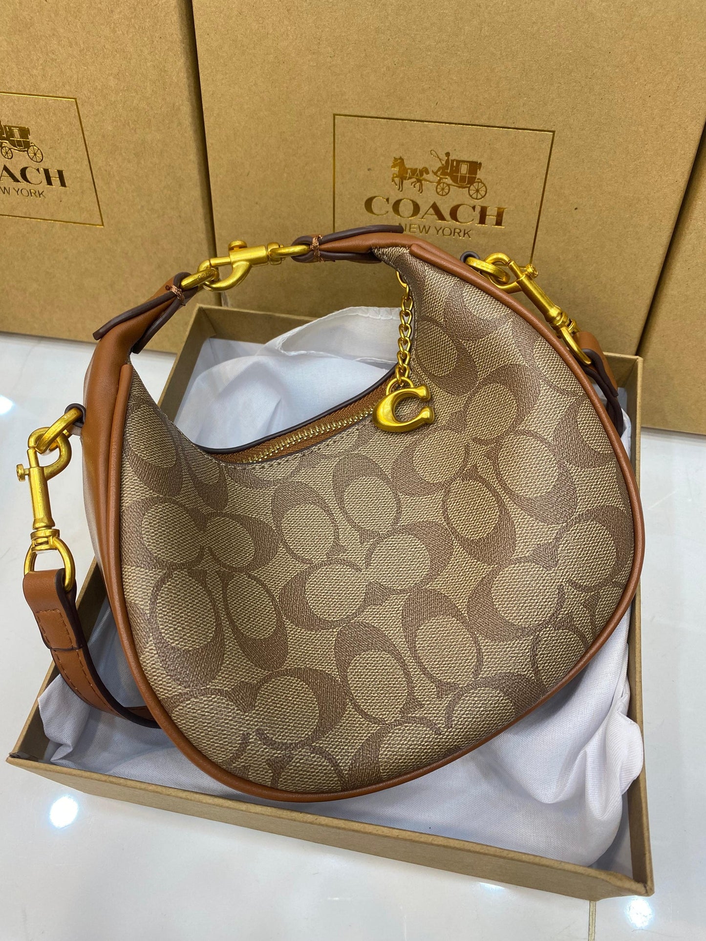 C0-ACH Jonie Crescent Crossbody - Classic Monogram Tan (AZ)